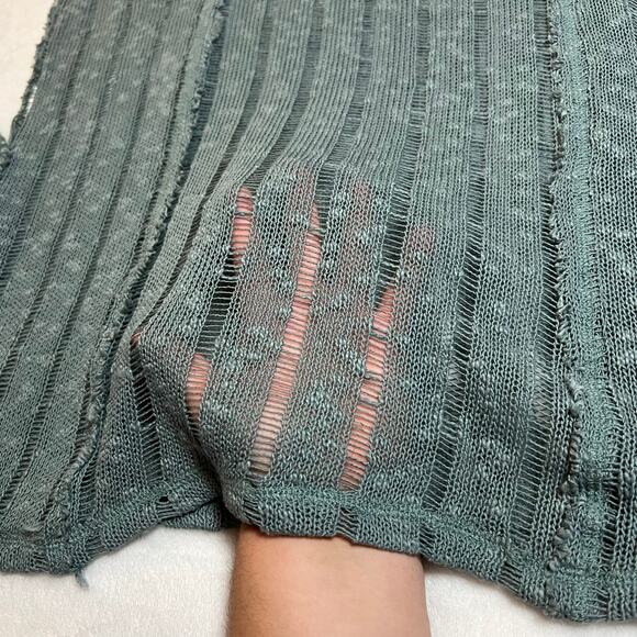 Free People Crewneck Open Knit Tunic Blouse w/ Raw Hem Size XL Boho Cottagecore - Picture 6 of 8